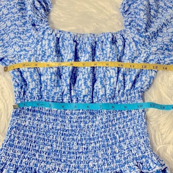 SHEIN tiered dress smocking midriff /sleeves square neck/off the shoulders Sz M - Picture 9 of 11